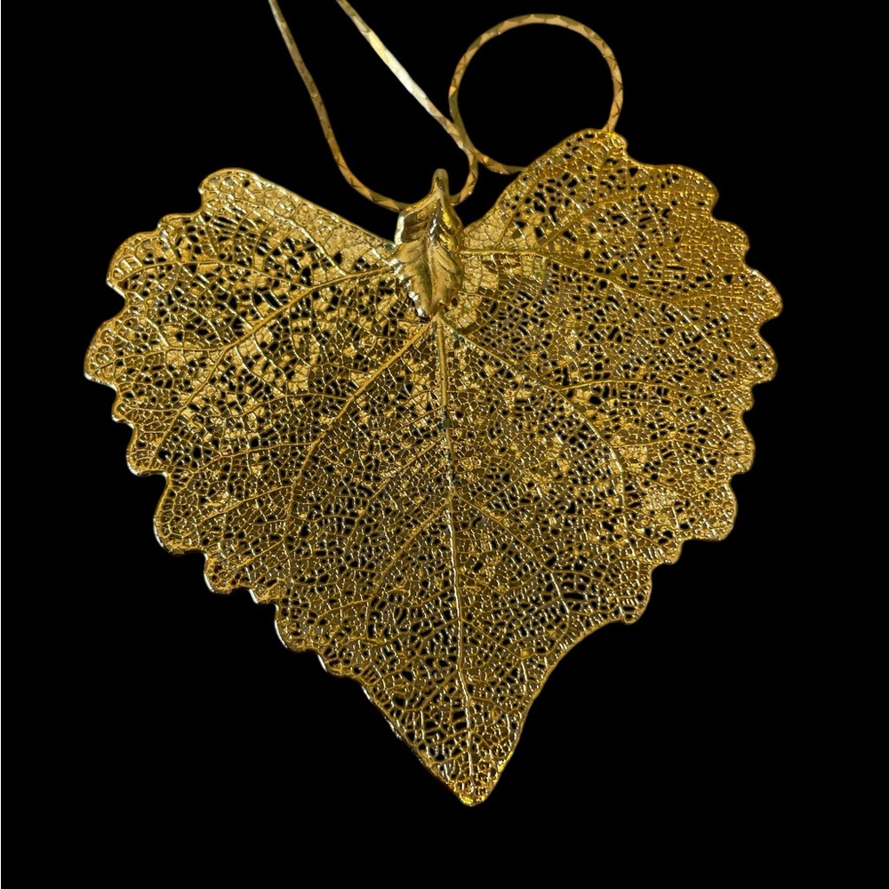 24k Gold Plated Hand Dipped Cottonwood Leaf Penda… - image 5